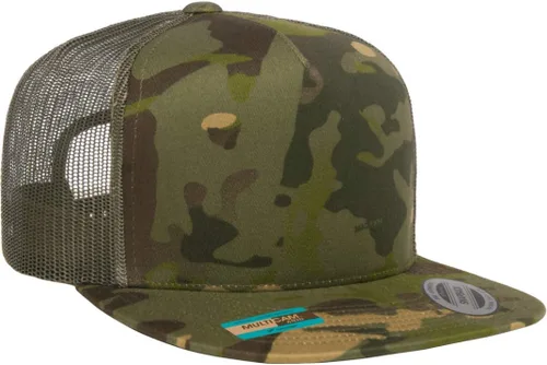 Vista 6 de Su logotipo bordado en Yupoong 6006 Flatbill Trucker Snapback Sombrero Logotipo personalizado