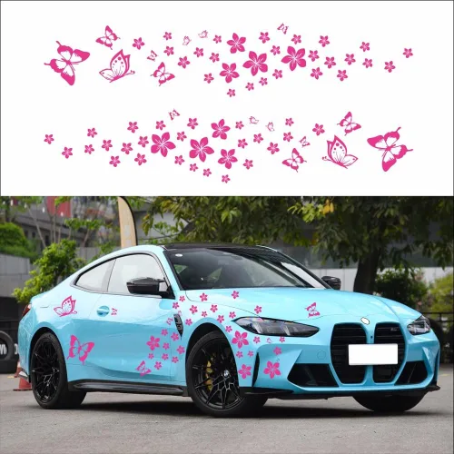 Vista 13 de Calcomanía de coche con diseño de mariposa y flores, divertida pegatina DIY impermeable para puerta, capó, parachoques, ventanas de coche