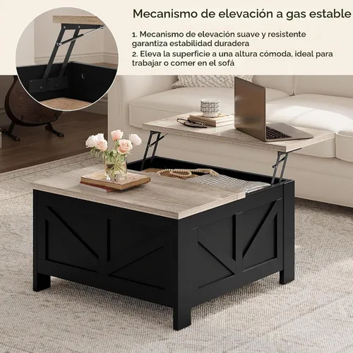 Vista 6 de Yaheetech - Mesa de centro con superficie superior abatible con almacenamiento, mesa de café cuadrada para sala de estar, mesas centrales de 31.5