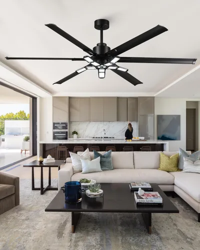 Vista 2 de Ventilador de techo moderno de 72 pulgadas con luz, ventilador de techo grande con para garaje