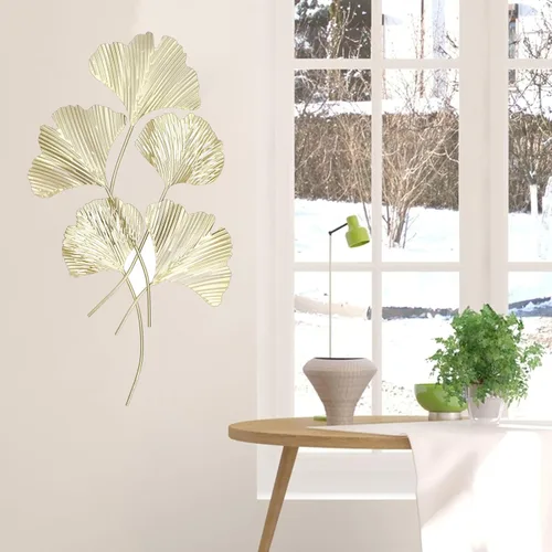 Vista 4 de LIYJTK Arte de pared para decoración de sala de estar, hoja de ginkgo 3D de metal, tamaño grande