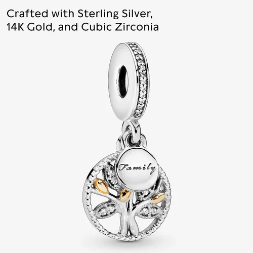 Vista 4 de Pandora Jewelry - Colgante brillante para árbol genealógico, momentos compatibles, oro de 14 quilates y plata de ley con circonita cúbica, viene