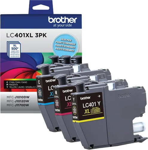 Vista 3 de Brother LC401XL 3PK - Paquete de 3 cartuchos de tinta de color de alto rendimiento, incluye 1 cartucho de cada uno de cian, magenta y amarillo