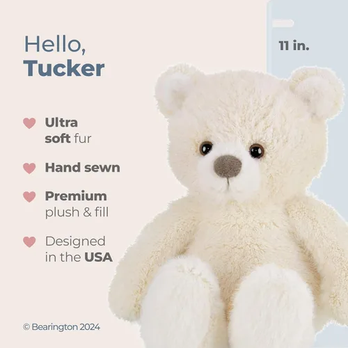 Vista 2 de Bearington Tucker - Oso de peluche de color blanco hueso, peluche suave de 11 pulgadas con piel desaliñada y cuerpo pesado, adorable juguete