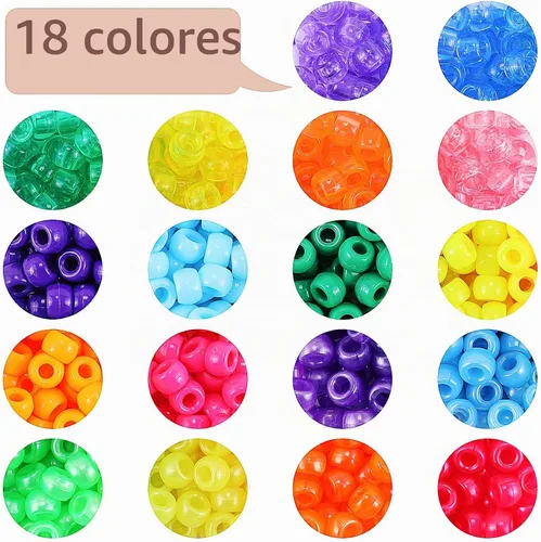 Vista 4 de Cuentas de pelo de 18 colores de 0.354 in para trenzas de cabello, kit de cuentas de pony arcoíris para hacer joyas, cuentas Kandi para hacer