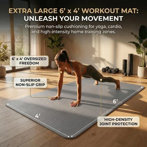 Vista 3 de Esterilla grande de yoga de 6'x 4' (72"x 48") — Esterilla de ejercicio extra ancha de 1/4" y 1/3" de 183cm x 122cm, gran esterilla de ejercicio
