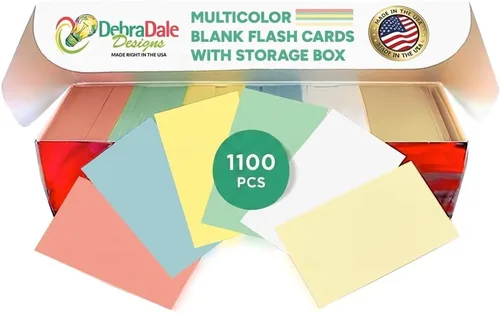 Vista 10 de Tarjetas flash en blanco con anillos y caja 1100 blanco + pastel 2 x 3.5 fabricadas en Estados Unidos For active recall, vocabulary
