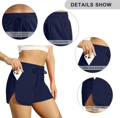 Vista 3 de URATOT Paquete de 3 pantalones cortos deportivos para mujer, de algodón, para yoga, correr, entrenamiento, pantalones deportivos de verano
