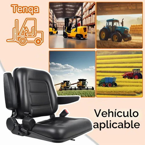 Vista 8 de Asiento universal para carretilla elevadora, asiento de tractor plegable con reposabrazos y cinturón de seguridad retráctil, respaldo de ángulo