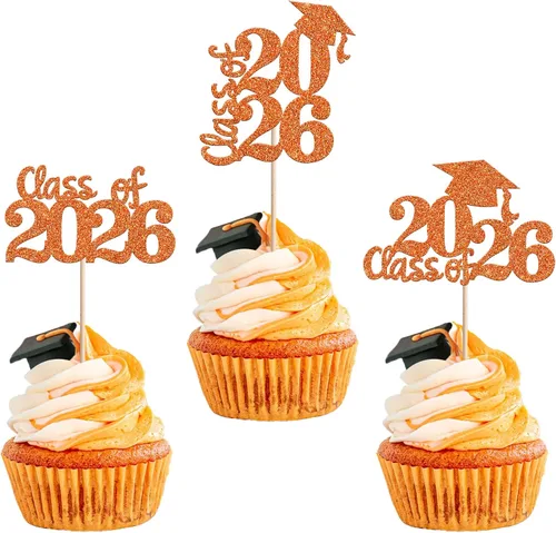 Vista 15 de 24 piezas 2026 temáticas de graduación 2026 decoraciones para cupcakes con purpurina clase de 2026 Diploma Congrats 2026 Tapa de graduación