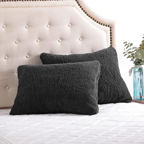 Vista 8 de Reafort Fundas de almohada ultra suaves de sherpa de tamaño estándar de 20 x 26 pulgadas, paquete de 2 con cierre de cremallera