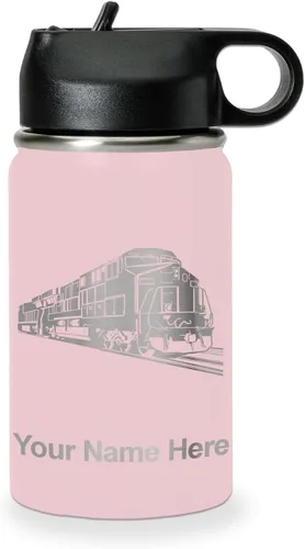 Vista 78 de LaserGram Botella de agua personalizada, tren de carga, acero inoxidable de doble pared aislada al vacío con popote superior, regalo grabado