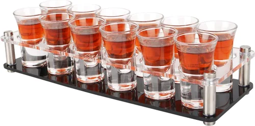Vista 9 de D&Z Vasos de chupito de 1 onza con soporte, juego de 12 vasos de chupito de base pesada, fácil de transportar sin derrames, recipientes para beber