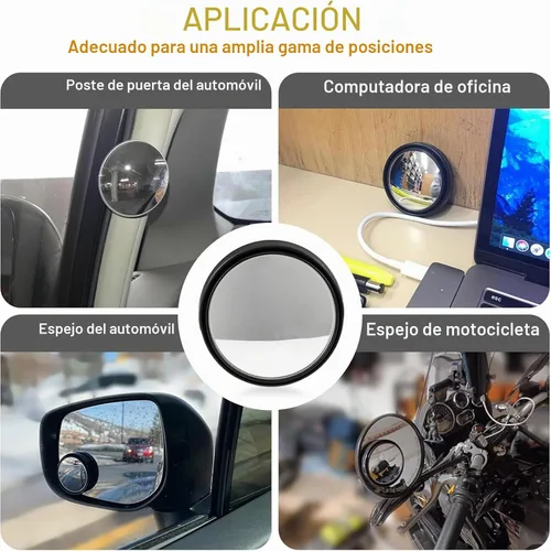 Vista 5 de Espejo retrovisor convexo redondo de vidrio HD de 2 pulgadas con marco, espejo de punto ciego para automóvil, gran angular de 360 grados con parte
