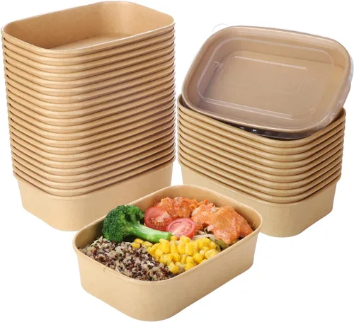 Vista 6 de Vasos de papel para helado con tapas de papel, tazas de sopa caliente/fría con tapas (kraft) (50, 12 onzas)