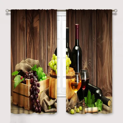 Vista 9 de YCness Cortinas de cocina de vino tinto, copas de vino tinto y blanco, cortinas de ventana con temática de vino tinto para dormitorio, cortina