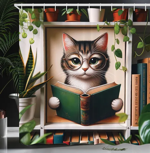 Vista 42 de Ambesonne Cortina de ducha de gato, diseño bohemio de estilo étnico con poses de gatitos sentados y acostados, juego de decoración de baño de tela