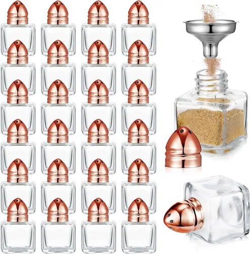 Vista 8 de Uiifan 12 piezas 0.5 oz pequeños saleros y pimenteros de forma cúbica con tapas tonalizadas, frascos de condimento de vidrio transparente mini