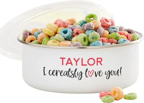 Vista 7 de Personalization Universe Cuenco personalizado con texto en inglés "I Cerealsly Love You", de 14 onzas, romántico de San Valentín, cerámica pesada