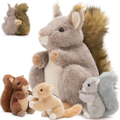 Vista 27 de MaoGoLan 4 animales de peluche de castor con tres bebés en el interior, regalo de felpa de castor gigante esponjoso de 17.7 pulgadas, divertidos