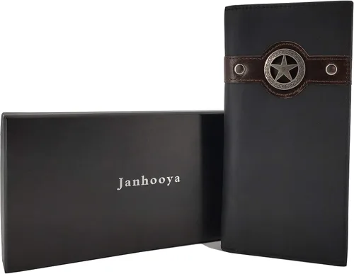 Vista 6 de Janhooya Cartera vaquera occidental con bloqueo RFID para hombre Negro Star Black Cartera RFID