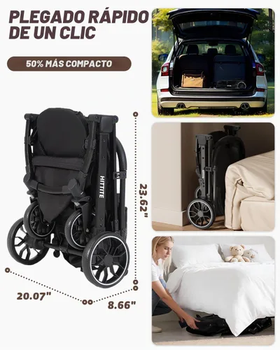 Vista 8 de HITTITE Cochecito para mascotas con cubierta resistente a la intemperie, cochecito todo terreno para gatos y perros de 4 ruedas con toldo ajustable