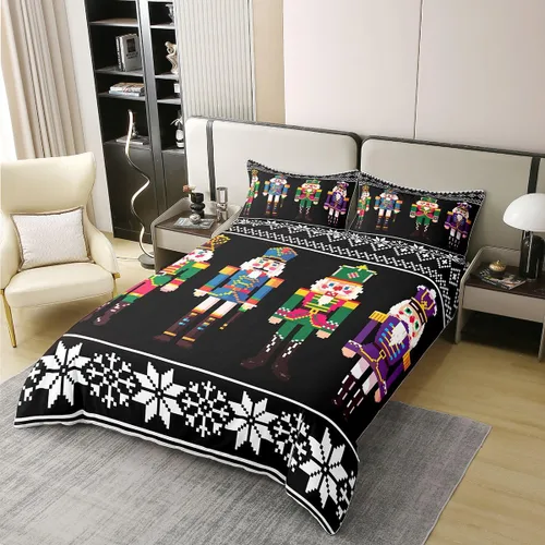Vista 54 de Funda de edredón de árbol de Navidad 100% algodón natural, juego de ropa de cama de copos de nieve de Navidad para niños y niñas, funda de edredón