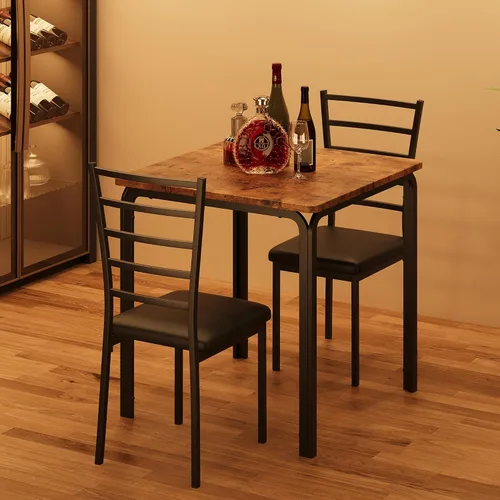 Vista 3 de Mesa de comedor para 2, juego de mesa cuadrada pequeña de cocina para 2, comedor moderno de madera que ahorra espacio con tapizado, muebles