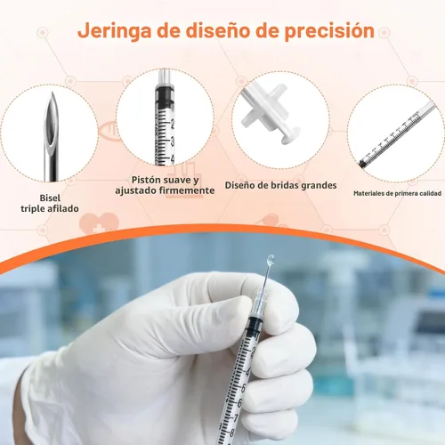 Vista 3 de Jeringas con aguja, U-100 1ml 31G 5/16" (8mm) Jeringa desechable, Suministros de laboratorio envueltos individualmente, Paquete de 30
