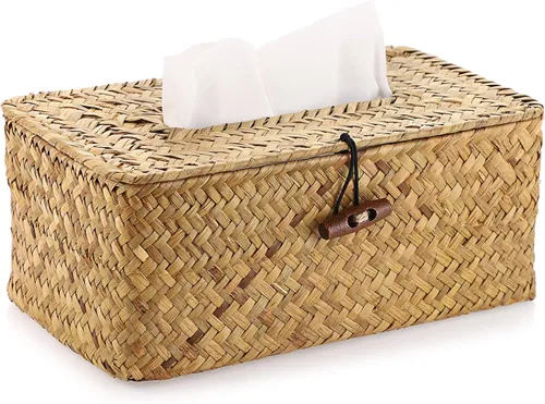 Vista 11 de Sumnacon Funda de Caja de Paños Grande Rectangular Caja de Paños de Seagrass Soporte de Caja de Paños Tejido Soporte de Paños Decorativo Funda