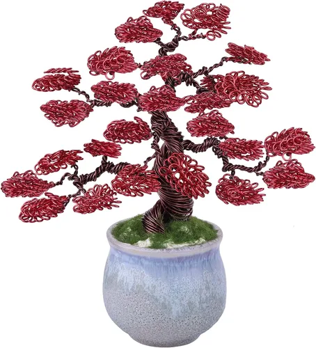 Vista 10 de rockcloud Escultura de árbol de dinero de alambre de aluminio con base de cerámica, bonsái de Feng Shui, decoración de oficina en casa para suerte