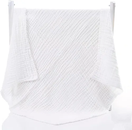 Vista 2 de Aablexema Juego de 2 mantas de muselina para bebé, 6 capas de 43 x 43 pulgadas, toallas de baño para niños y niñas (color blanco)