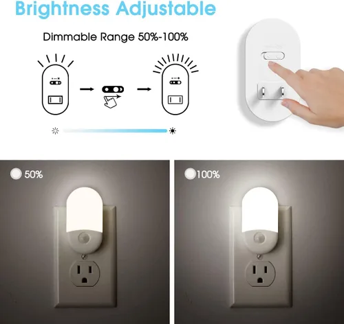 Vista 2 de LOHAS - Luz nocturna enchufable para niños, luz nocturna del atardecer al amanecer, brillo ajustable 30/60 lm, luz blanca diurna 5000 K, para baño