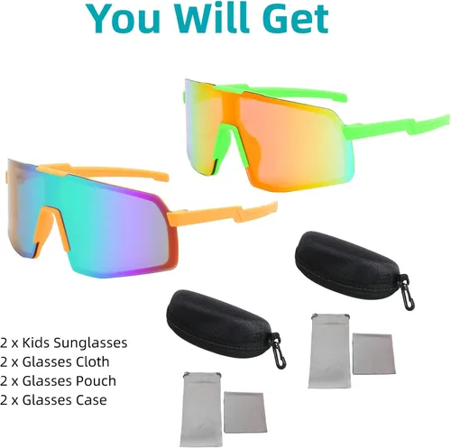 Vista 3 de SANPLMG UV400 Paquete de 2 gafas de sol deportivas sin marco para niños y niñas, ciclismo, béisbol, golf, jóvenes, gafas de sol deportivas