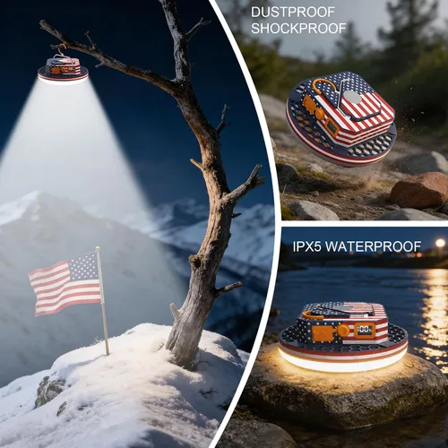 Vista 6 de IODOO Luz de campamento recargable de 10000 mAh con control remoto, bandera de Estados Unidos, luz de bandera estadounidense para acampar al aire