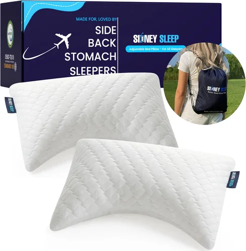 Vista 22 de Sidney Sleep Almohadas curvas ajustables para soporte de cuello y hombros con relleno extra triturado, almohada de contorno cervical para personas