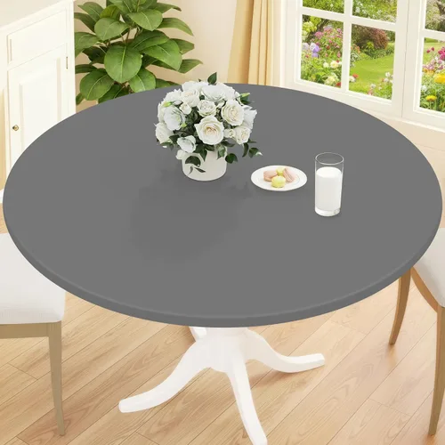 Vista 33 de Smiry Mantel redondo de pícnic, fundas de mesa elásticas impermeables para mesas de 18 a 24 pulgadas, manteles de vinilo con parte trasera