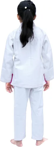 Vista 5 de BJJ Jiu Jitsu Gi, uniforme brasileño Jiu Jitsu, kimonos pre-encogidos para niños, cinturón blanco ligero, Blanco