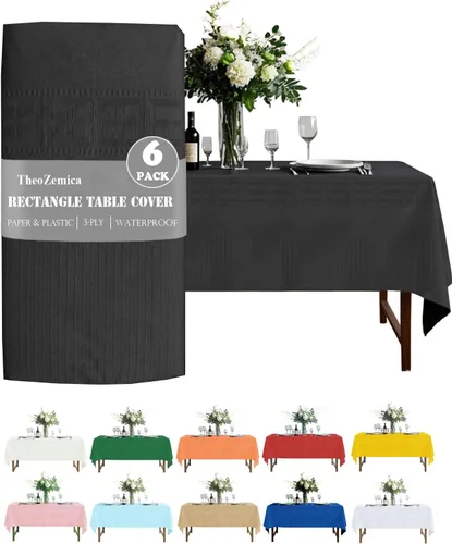 Vista 29 de Black Disposable Paper Tablecloth for Rectangle Tables 4 Pack, 54×108 Inch Waterproof 2 Ply Paper with Plastic Backing, Party Table Cover for