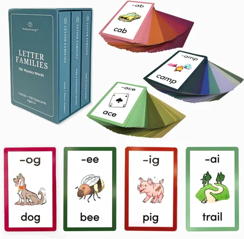 Vista 10 de 250 palabras fonéticas - Paso 1 - Vocales cortas Aprender a leer Kinder/1° grado Edades 5-7 Tarjetas premium de 50 familias de letras