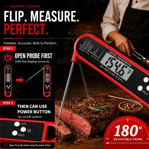 Vista 5 de Termómetro digital de carne para cocinar y asar - Termómetro de alimentos de lectura instantánea con IP67 resistente al agua, imán fuerte