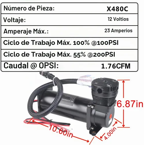 Vista 5 de 2 piezas 200 PSI compresor de aire resistente para bocinas de tren/compresor de suspensión neumática 12V 3/8 NPT negro para bocinas de coche