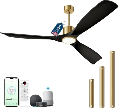 Vista 13 de Ventilador de techo inteligente de 52 pulgadas con luces, ventilador de techo para exteriores compatible con Alexa/aplicación/control remoto, motor