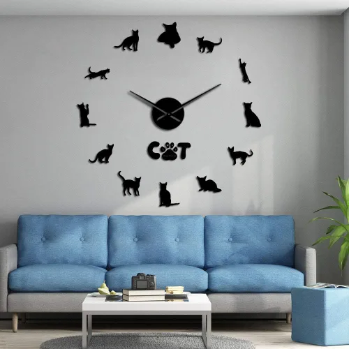 Vista 5 de The Geeky Days Gato doméstico de pelo corto gatos abisinios sin marco, reloj de pared de bricolaje grande mudo pegatinas de pared Etiopía gato sala