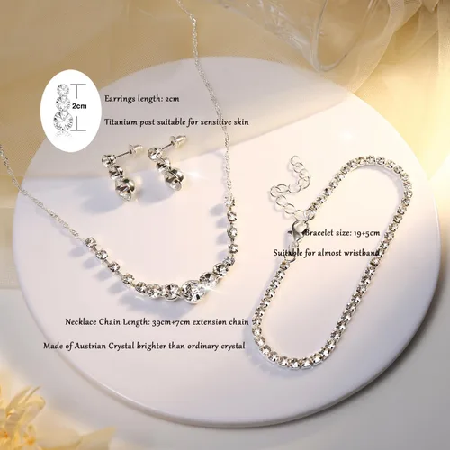 Vista 5 de Jstyle Juego de joyas de plata para novia, collar de diamantes de imitación, pulsera y aretes colgantes para novia, dama de honor, lágrima, colgante