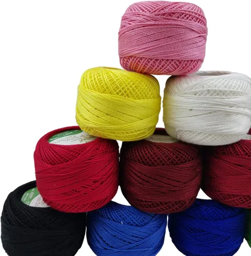 Vista 2 de 10 bolas de algodón de anclaje de ganchillo de algodón bordado bolas de hilo de algodón tamaño 8 bolas de algodón perla (26.2 ft cada una)