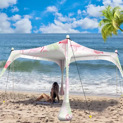 Vista 15 de Buheco - Tienda de campaña de playa, toldo desplegable de 7 x 7.5 pies, refugio solar UPF50+ con 4 postes plegables, bolsa de transporte portátil