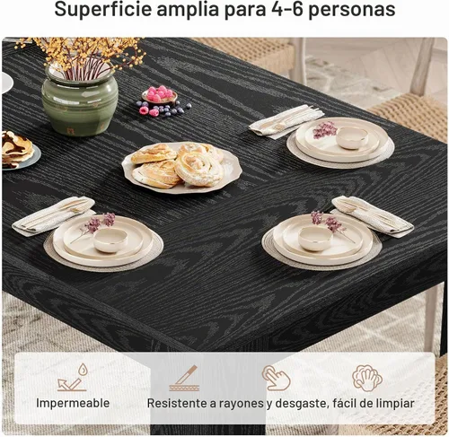 Vista 6 de Tribesigns Mesa de comedor de 63 pulgadas para 4 a 6, mesa rectangular de cocina, mesa de comedor de madera negra para cocina del hogar, comedor