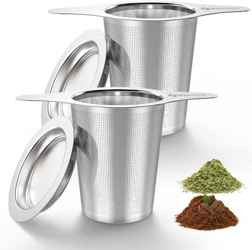 Vista 8 de IPOW Filtro de Café Reutilizable de Acero Inoxidable, Colador para Cafetera Sin Papel, Cesta de Doble Malla Fina para Té Suelto y Café Molido, Tapa