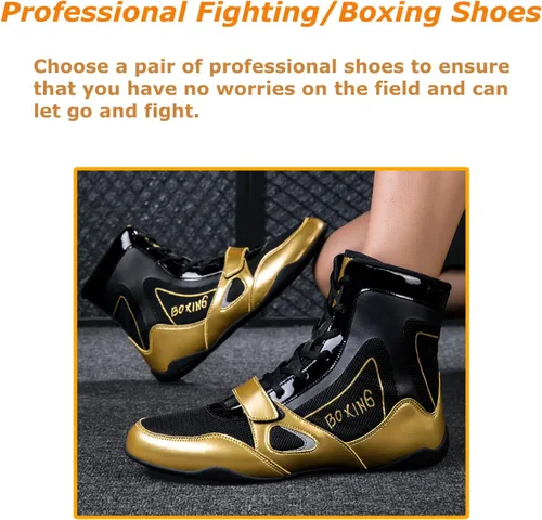 Vista 4 de Kervaky Zapatos de lucha libre para hombre, zapatos de boxeo profesionales, tenis de fitness, ligeros, transpirables, para levantamiento de pesas